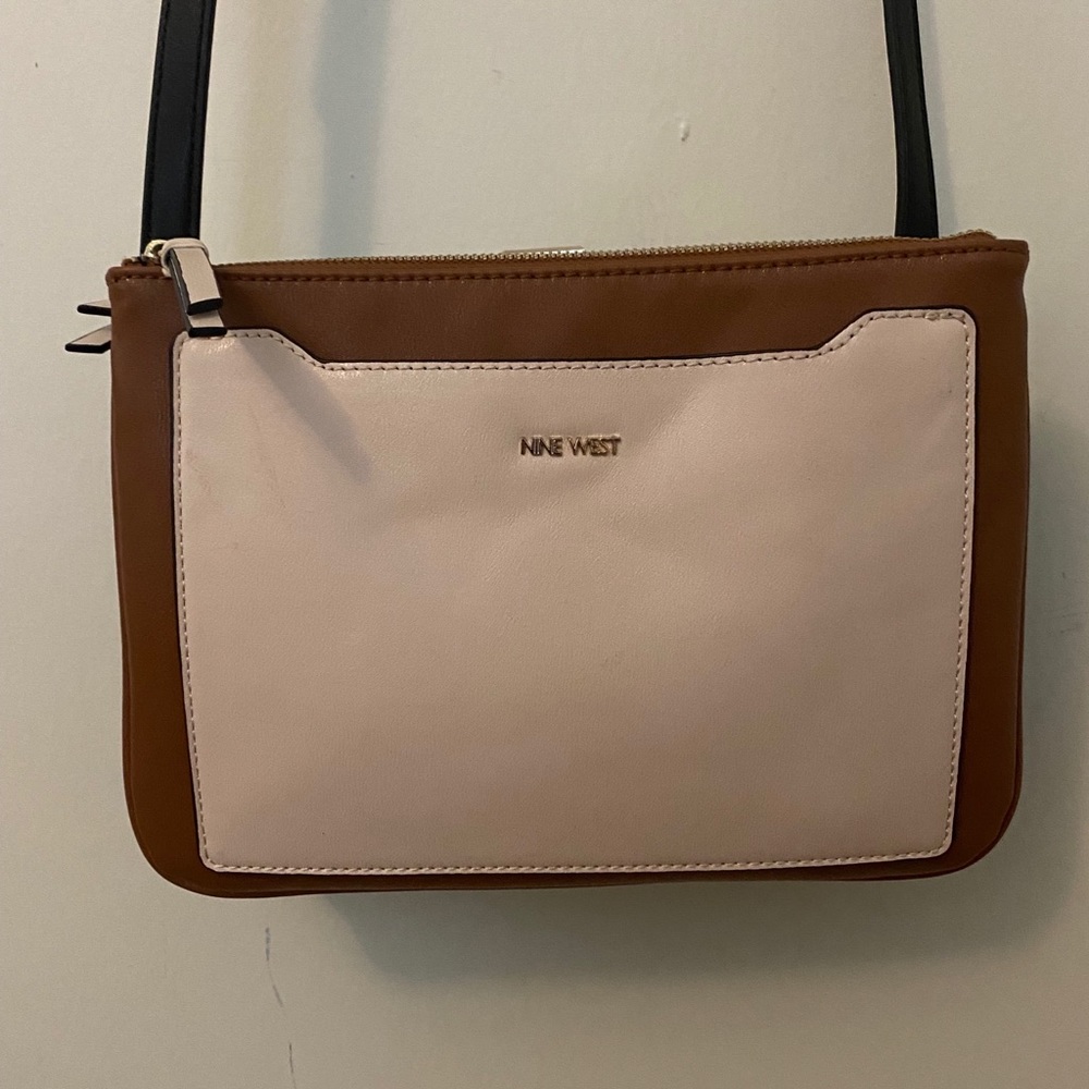 NINE WEST brown and Beige over shoulder purse